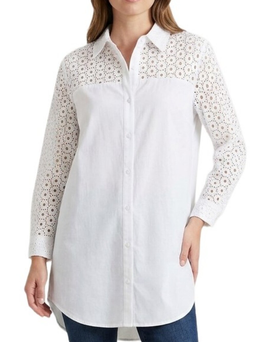 Zac & Rachel White Eyelet Button-Up Blouse Shirt NWOT XL